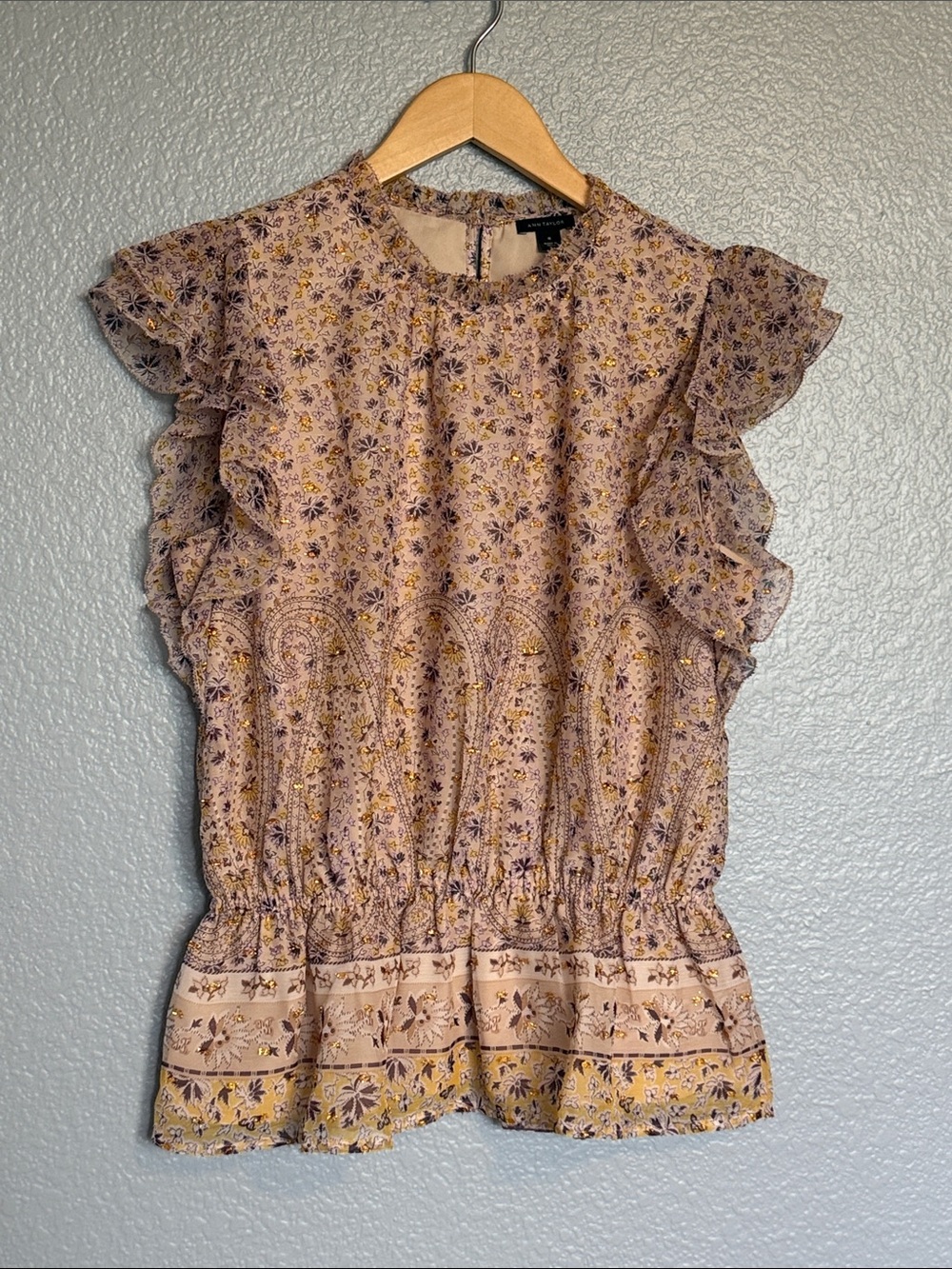 Ann Taylor Ruffle Sleeve Peplum Blouse